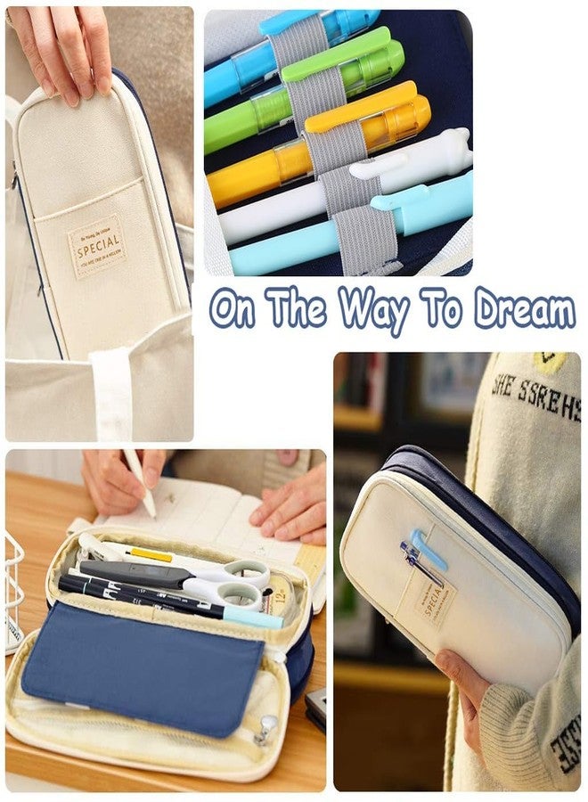 Qolixs Nylon Large Capacity Pencil Case, Durable Storage Multiple Compartment Double Zipper Portable Capacity Pencil Pouch for College Student Teen (22X11Cm) (Navy Blue) - Image 5